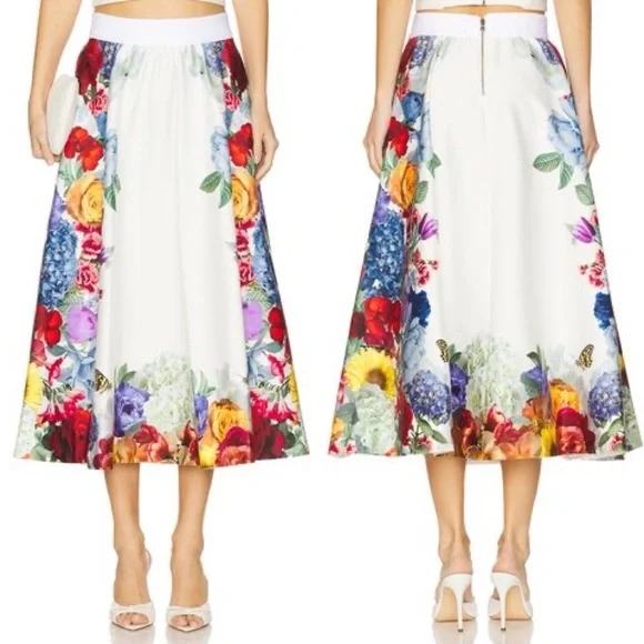 Alice + Olivia Earla Floral Flare Midi Skirt Garden Brunch Size 10 NWT - Picture 3 of 15